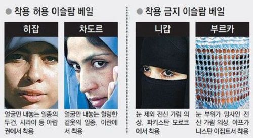 프랑스에서 착용이 금지된 베일은 니캅과 부르카, 이슬람여성