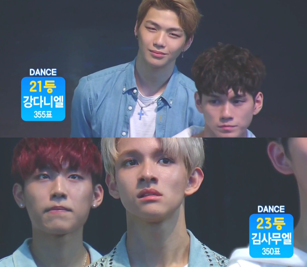 ▲&lsquo;프로듀스101 시즌2&rsquo; 강다니엘, 김사무엘 연습생이 댄스 현장 투표에서 21,23위를 차지했다. ⓒMnet 캡쳐