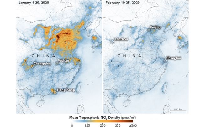 중국 대기오염, 코로나19 
