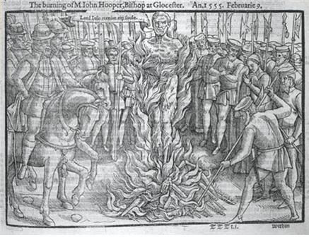 1555년 2월 9일, 후퍼의 순교장면.