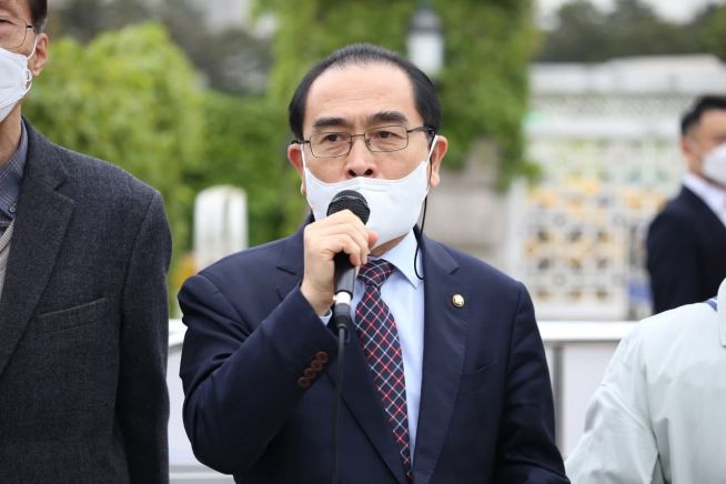 발언 중인 태영호 국민의힘 의원. 