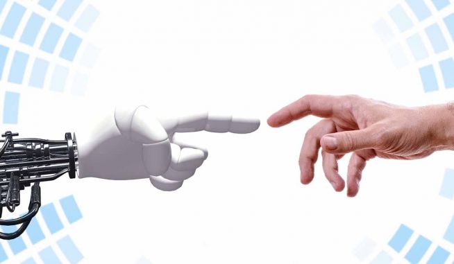 로봇 AI 손 인간 파트너 기계 관계 기술 인공지능 과학 무신론 호모 데우스 사피엔스 피조물 하나님 철학 도구 인류 타락