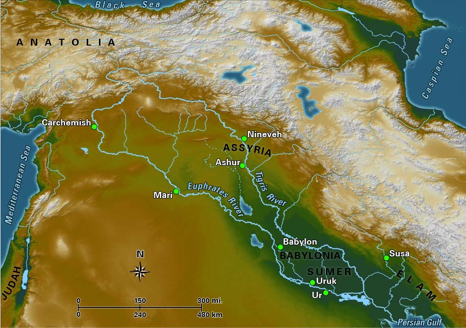 ▲&lsquo;비옥한 초승달 지역&rsquo;으로 불리는 메소포타미아 지도.