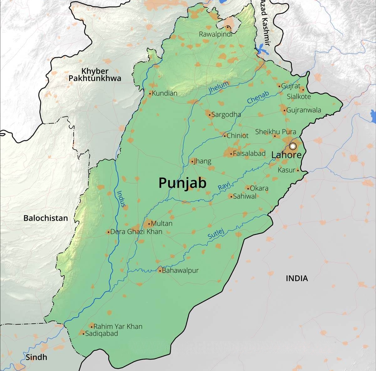 ▲파키스탄 동부와 인도 북서부에 위치한 펀자브 주. ⓒFreeworldmaps