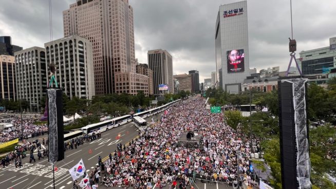 자유통일과 주사파 척결을 위한 ‘8.15 국민대회’ 참석자들이 광화문 이승만 광장 일대를 가득 메웠다 ⓒ주최측 제공