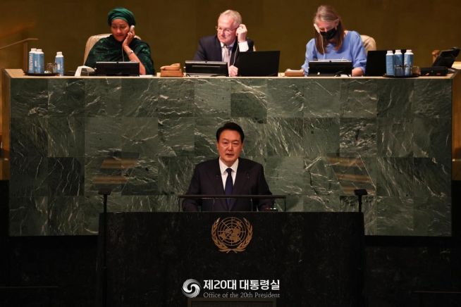 지난 20일 제77차 유엔총회에서 기조연설을 하고 있는 윤석열 대통령  