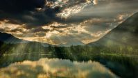 파노라마 자연 물 풍경 호수 태양 빛 하늘 천국 구름 알프스 산맥 분위기 반사 음영