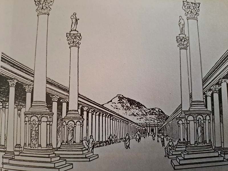 ▲고대 에베소 해안도로와 도로주변 건물 상상도(출처 Ephesus-Ruins &amp; Museum).