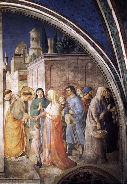 ▲위 그림 중 오른편은 스데반 집사가 성도들을 향해 구제하는 모습이다(Fra Angelico, St Stephen Distributing Alms, Cappella Niccolina, Palazzi Pontifici, Vatican). ⓒ위키