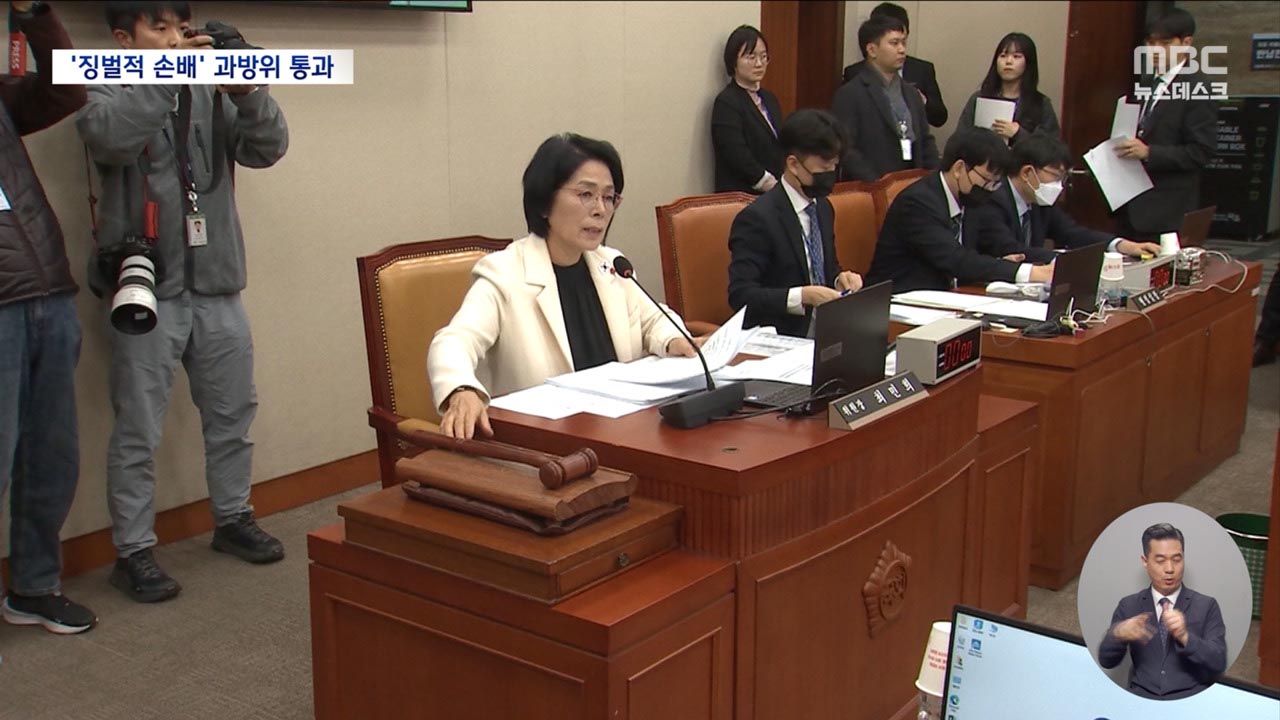 ▲지난 10일 최민희 위원장이 정보통신망법 개정안을 심의 통과하는 모습이 보도되고 있다. ⓒMBC 방송화면 캡처